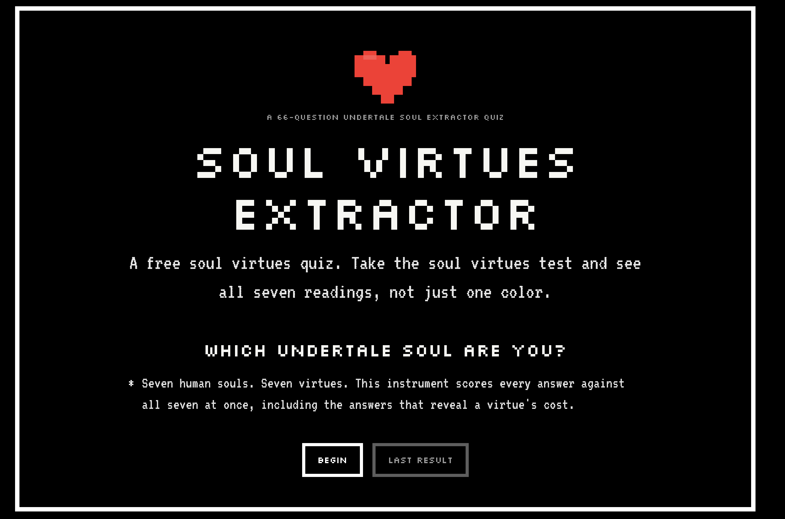 Soul Virtues Extractor 66-question Undertale soul quiz interface